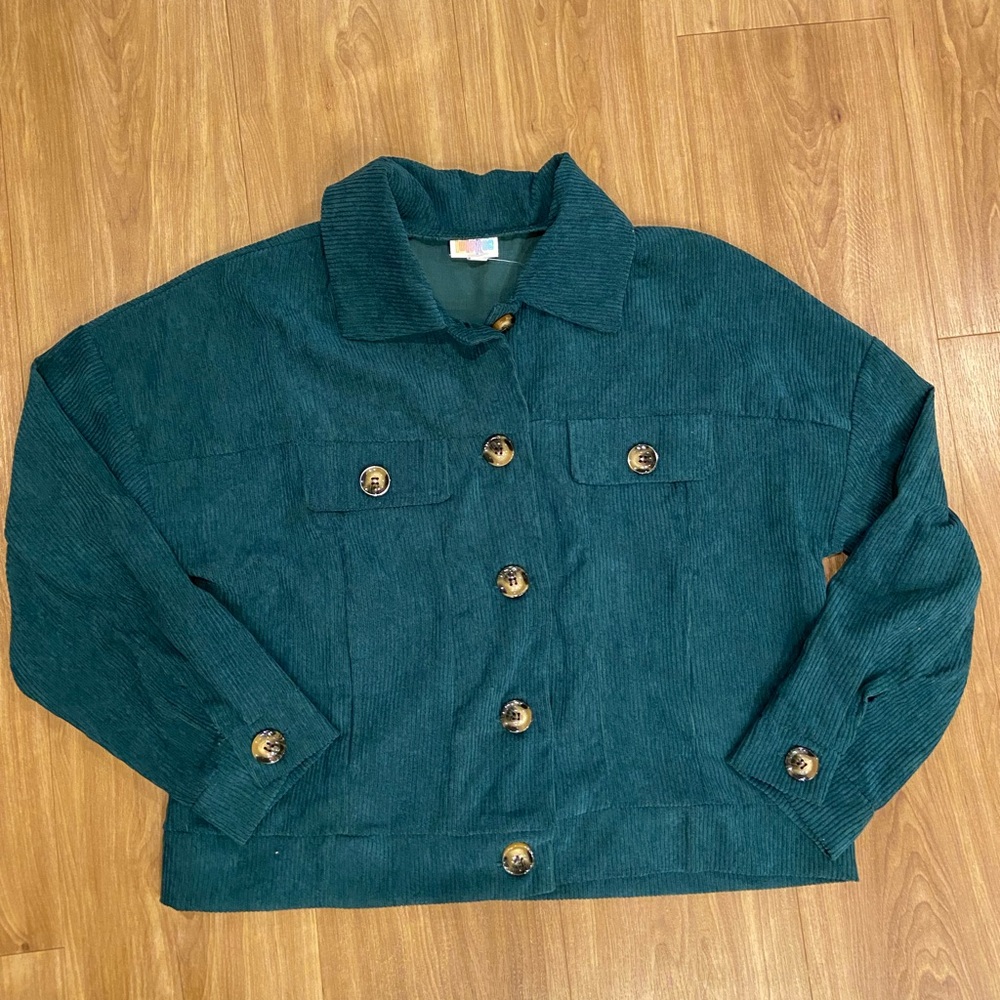 Green Button-Up Corduroy Cropped Jacket size Medium- Berlin